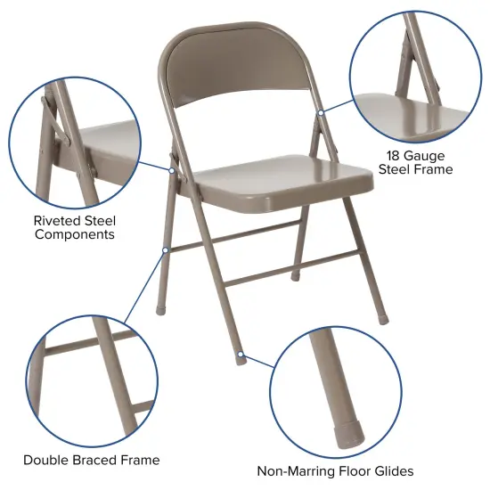 Emma and Oliver 2 Pack Home & Office Double Braced Party Events Steel Metal Folding Chair Beige {9}