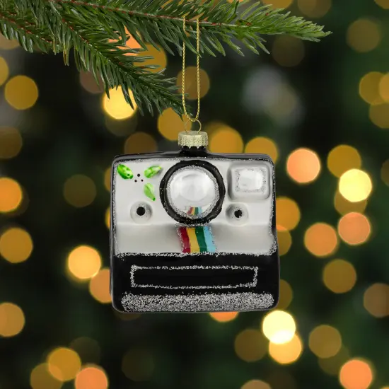 Northlight 3" Black and Silver Retro Instant Camera Glass Christmas Ornament {3}