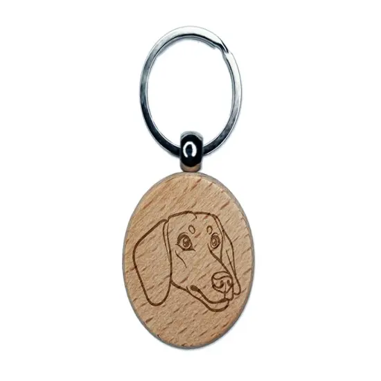 Dachshund Dog Head Engraved Wood Round Keychain Tag Charm {1}
