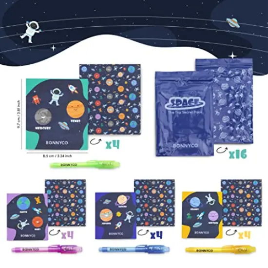 16 pck Invisible Ink Pen & Notebook, Space Party Favors | Space Themed Party Favors for Kids Goodie Bags Stuffers Pinata Stuffers Classroom Prizes Return Gifts for Kids Birthday Student Gifts {4}