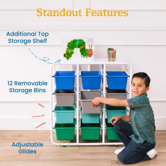 4-Tier Storage Rack with 12 Cubby Bins 4x3, Multipurpose Organization Contemporary {5}