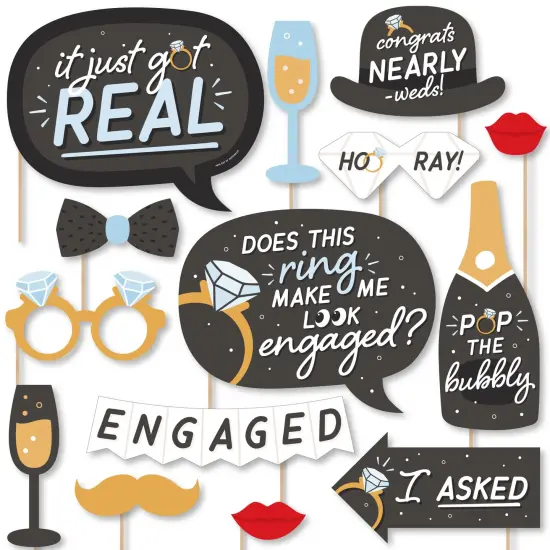 Big Dot of Happiness Just Engaged - Black and White - Engagement Party Photo Booth Props Kit - 20 Count {1}