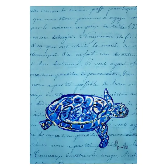 Betsy Drake Blue Script Sea Turtle Guest Towel {1}
