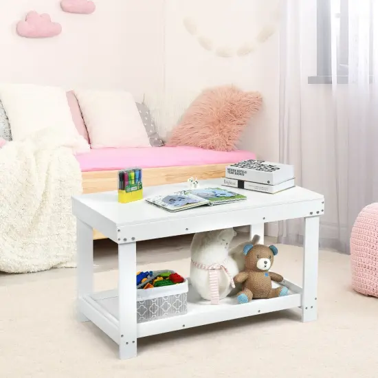 Solid Multifunctional Wood Kids Activity Play Table White {6}