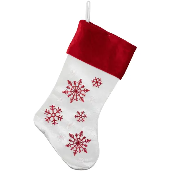 Northlight 19" Red and White Velvet Embroidered Snowflake Christmas Stocking {1}