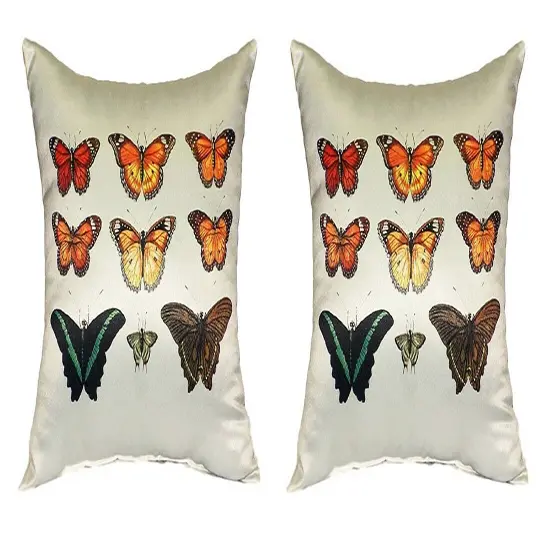 Pair of Betsy Drake Orange Butterflies Antique Print Pillows 18 Inch X 18 Inch {1}
