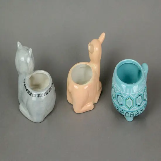 3 Forest Critters Raccoon Deer and Tortoise Dolomite Ceramic Mini Planters {4}