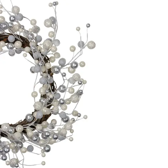 Northlight Berry Glittered Artificial Christmas Twig Wreath - 20" - Silver and White - Unlit {3}