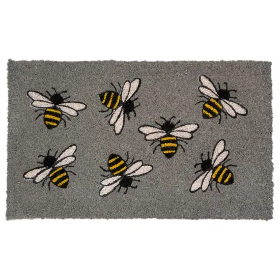 Northlight Natural Coir Outdoor Rectangular Bumble Bee Doormat 18" x 30" Gray {1}