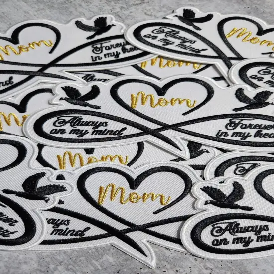 Memorial Infinity Collection: Patch Party Club, "MOM" Eternal Remembrance 1-pc, Iron-On Embroidered Patch, Sz 6", Tribute Honoring Loved One {2}