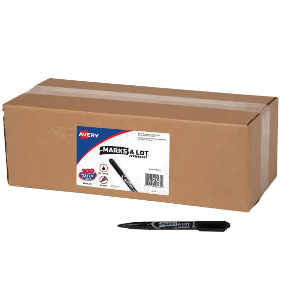 Avery Marks A Lot Value Pack Permanent Markers, Pen-Style, Bullet Tip, Water and Wear Resistant, 200 Black (29857) {1}