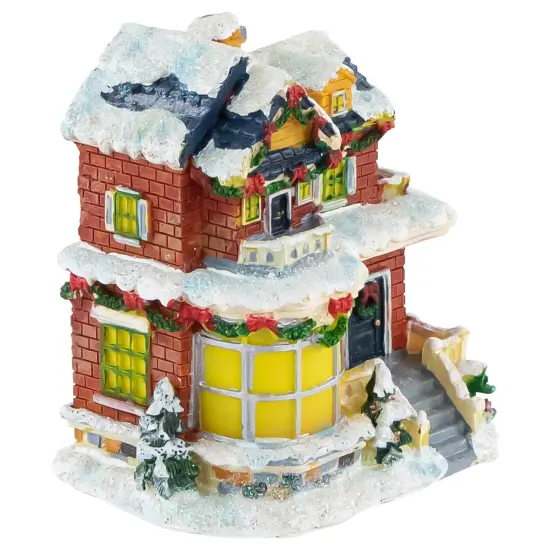 Northlight Two Story Snowy House with Garland and Wreaths Christmas Village Decoration - 4" Red {6}
