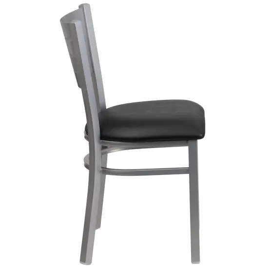 Emma and Oliver Silver Slat Back Metal Restaurant Dining Chair BlackVinyl/Silver {5}