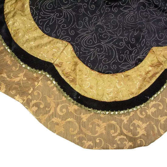 Northlight 48" Black and Gold Velveteen Floral Scallop Christmas Tree Skirt {4}