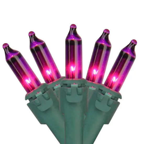 Brite Star Chasing 8 Function Mini Christmas Lights - Pinkish Purple - 31.25' - Green Wire - 150ct {1}