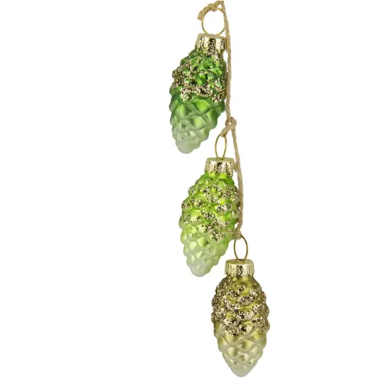Northlight Dangling Pine Cone Christmas Glass Ornament - 7" - Lime Green and White {4}