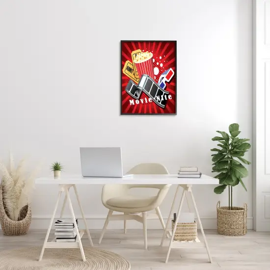 Stupell Industries Movie Nite Vintage Cinema Sign Framed Giclee Art Black Frame {2}