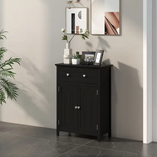 2-Door Freestanding Bathroom Cabinet with Drawer and Adjustable Shelf Black {6}
