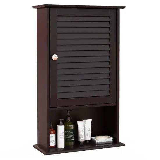 Bathroom Wall Mount Storage Cabinet Single Door with Height Adjustable Shelf for Home Storage Rustic Brown {3}