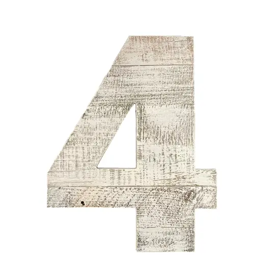 Rustic Farmhouse Large 16" White Wash Decorative Monogram Wood Number {4}