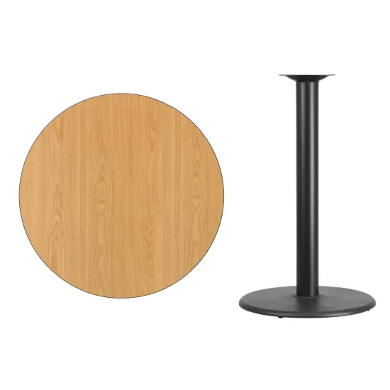 Emma and Oliver 36" Round Laminate Table Top with 24" Round Bar Height Table Base Natural {3}