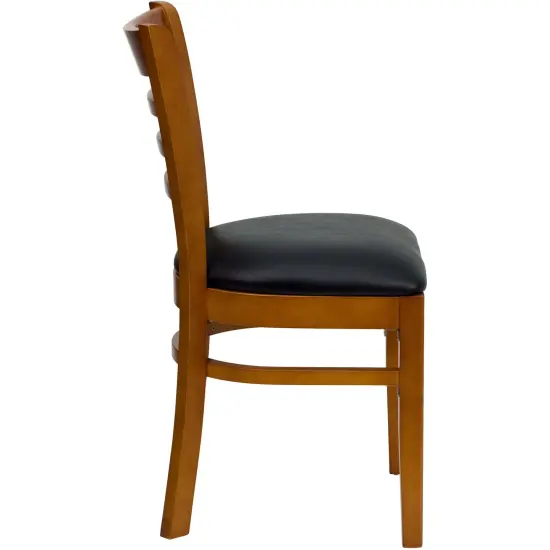 Emma and Oliver Ladder Back Wooden Restaurant Dining Chair BlackVinyl/Walnut {10}