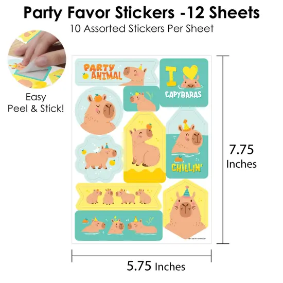Big Dot of Happiness Capy Birthday - Capybara Party Favor Sticker Set - 12 Sheets - 120 Stickers {4}