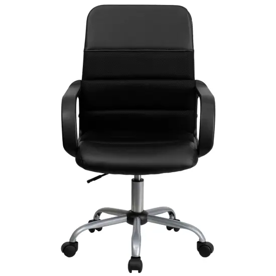 Emma and Oliver Mid-Back Leather and Mesh Swivel Task Office Chair with Arms Black {3}