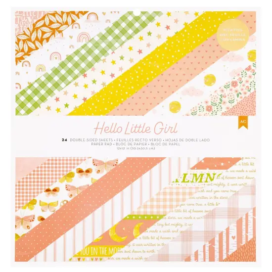 American Crafts Double-Sided Paper Pad 12"X12" 24/Pkg-Gold Foil, Hello Little Girl {1}