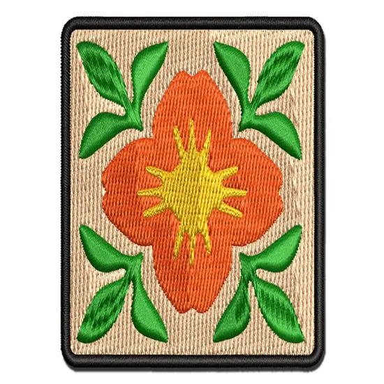 Flower and Leaves Floral Pattern TileMulti-Color Embroidered Iron-On or Hook & Loop Patch Applique {1}