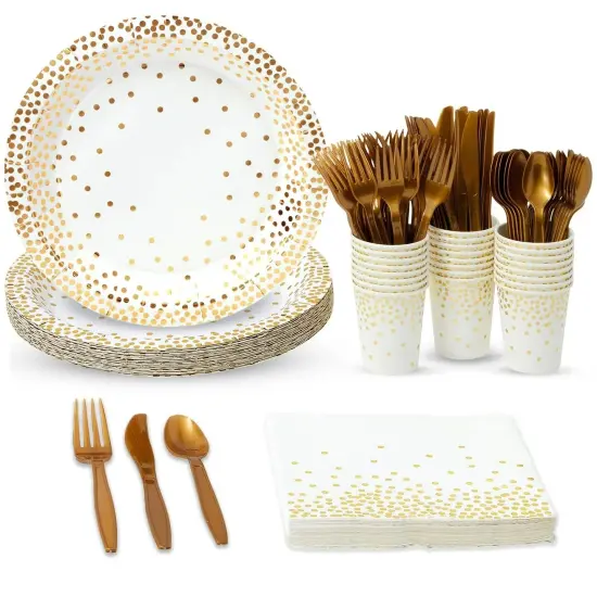 144 Piece Gold Party Supplies and Decorations for Wedding, Birthday, Serves 24 {1}