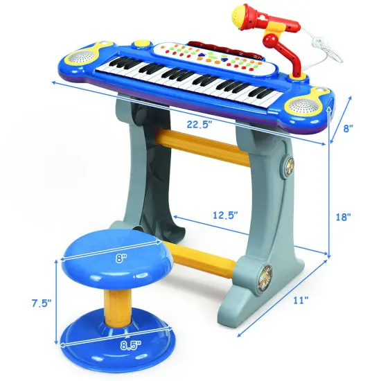 37 Key Electronic Keyboard Kids Toy Piano with a Training Function Blue {2}