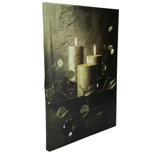 Northlight LED Lighted Glittery Gold Flickering Candles Christmas Canvas Wall Art 15.75" x 11.75" {5}