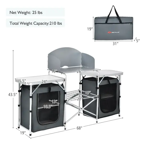 Folding Camping Table with Storage Organizer Grey {5}
