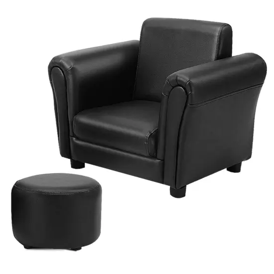Kids Single Armrest Couch Sofa with Ottoman Black {4}