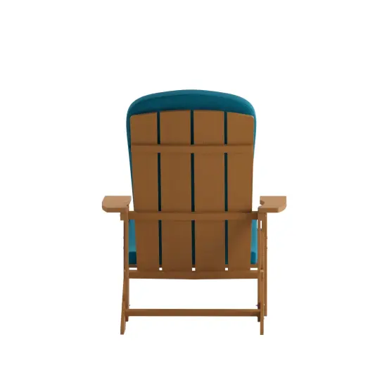 Merrick Lane Riviera Set of 2 Weather Resistant Adirondack Patio Chairs With Vertical Lattice Backs and Comfort Foam Cushions Teak/Teal {4}