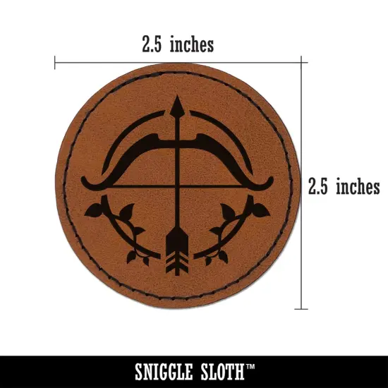 Ranger Hunter Bow with Vines Gaming Round Iron-On Engraved Faux Leather Patch Applique - 2.5" Brown {3}