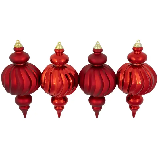 Northlight 2-Finish Commercial Size Finial Shatterproof Christmas Ornaments - 10" - Red - Set of 4 {3}