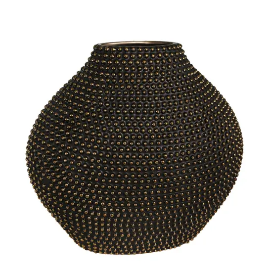 Kingston Living Beaded Ceramic Tabletop Vase - 17" - Black and Gold {1}