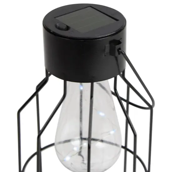 Northlight 9.5" Black Outdoor Hanging Geometric Solar Lantern with Handle {7}