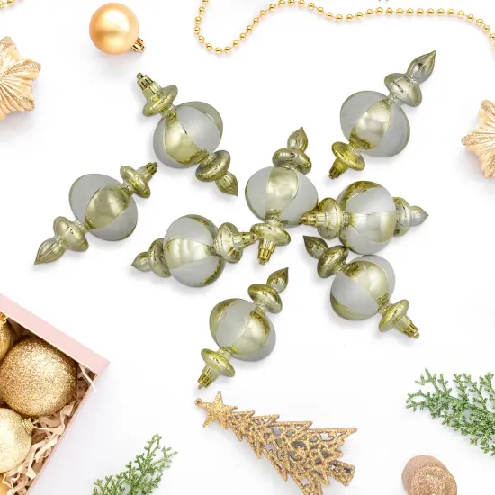 Northlight 8ct Champagne Shiny Finish Shatterproof Finial Christmas Ornaments, 6" Gold {3}