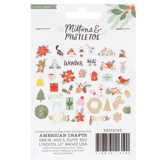 Mittens & Mistletoe Ephemera Die-Cuts 40/Pkg-Icons W/Gold Foil Accents {2}