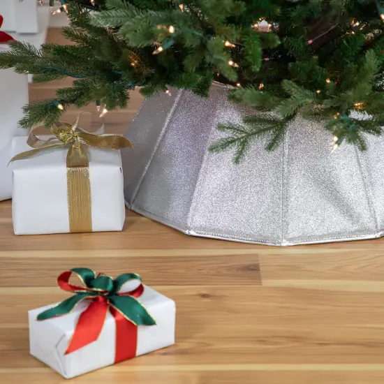 Northlight 27" Shiny Silver Fabric Hexagonal Christmas Tree Collar {3}