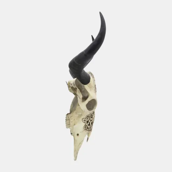 Kingston Living Bull Skull Wall Sculpture - 28" - Off White and Black {5}
