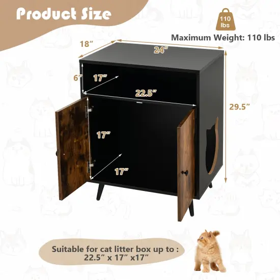 Industrial Cat Litter Box Enclosure with Entry and Open Compartment-Rustic Brown {5}