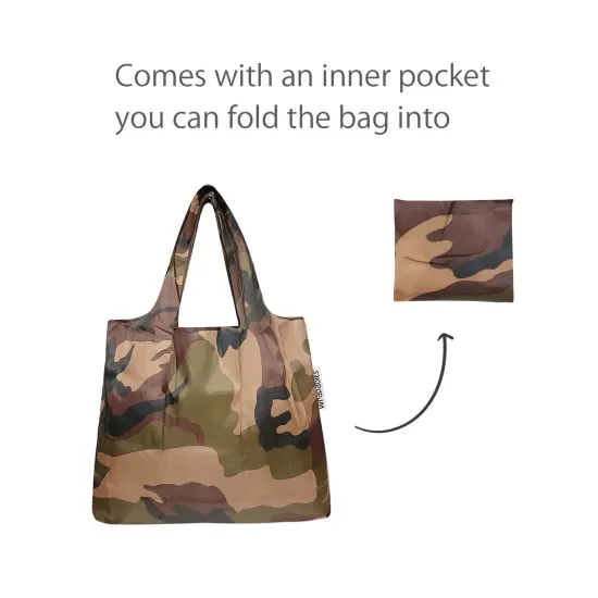 Wrapables Foldable Tote Nylon Reusable Grocery Bag (Set of 2) Camo {4}
