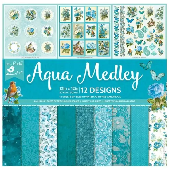 Little Birdie Cardstock 12"X12" 12/Pkg-Aqua Medley {1}