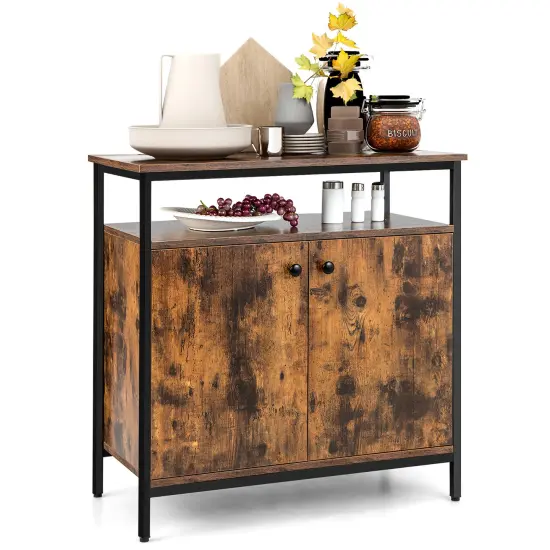 Costway Industrial 2-Door Buffet Sideboard Kitchen Cupboard Storage Cabinet with Open Shelf {1}