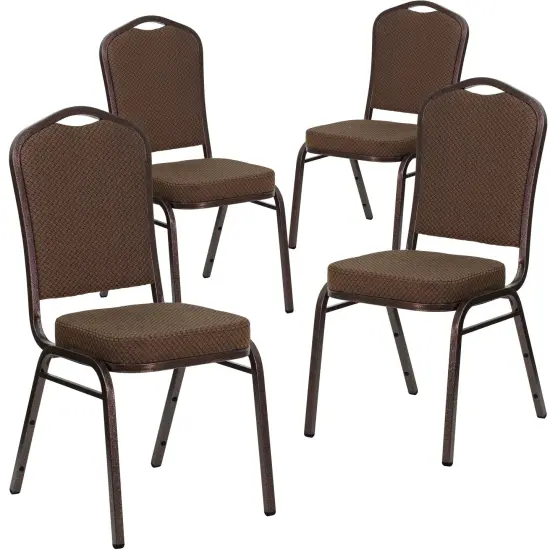 Emma and Oliver 4 Pack Crown Back Stacking Banquet Chair BrownFab/CopperVein {1}