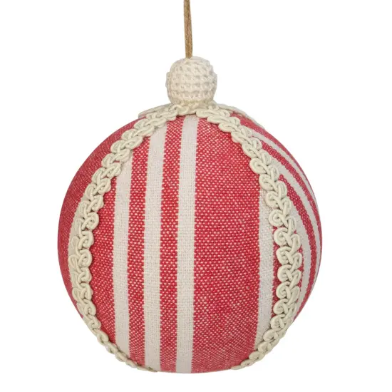 Northlight 4.75" Red and White Striped Ball Christmas Ornament with Rope Accent {4}
